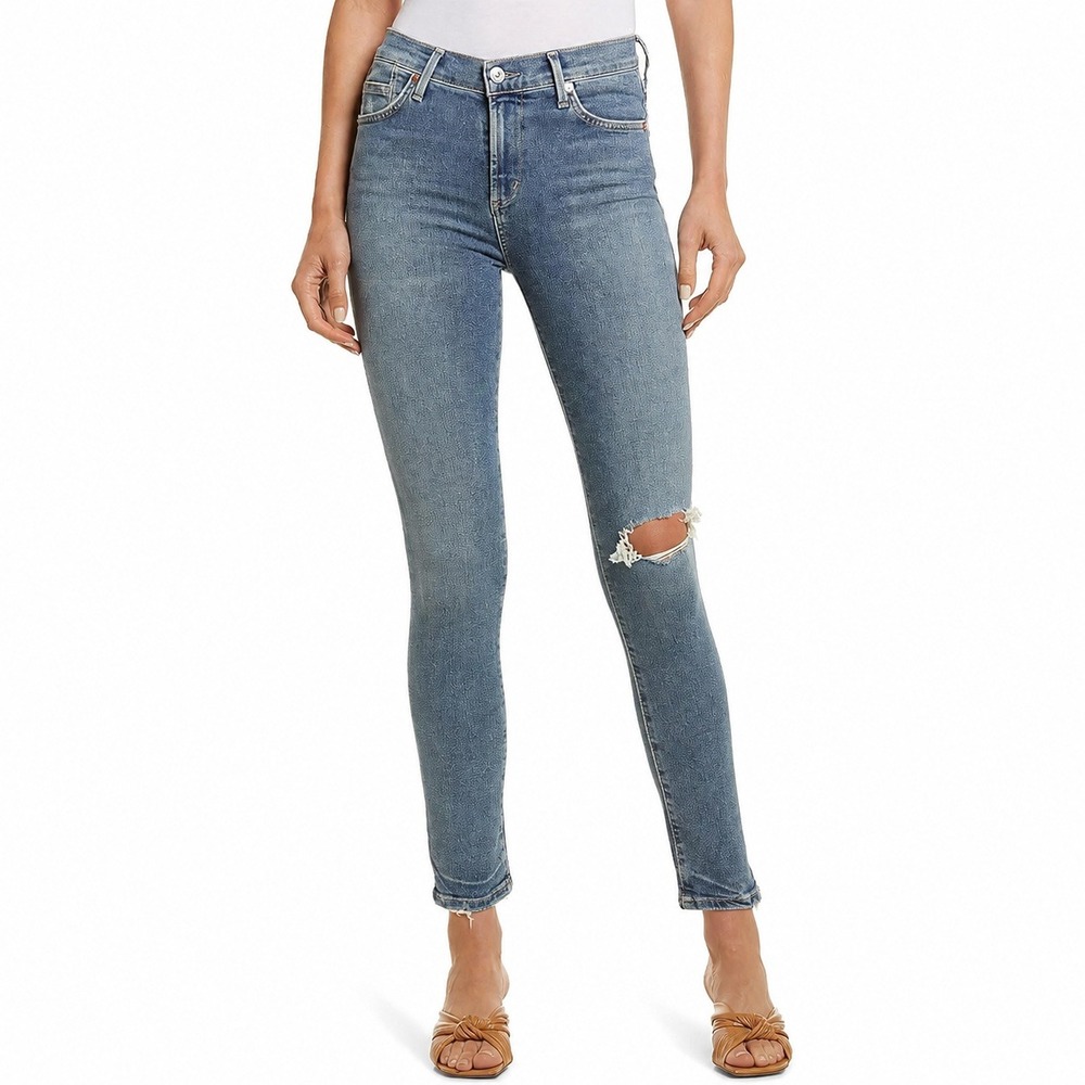 Citizens of Humanity Rocket Midrise Skinny Jeans Womens 28 Blue Distressed Hem